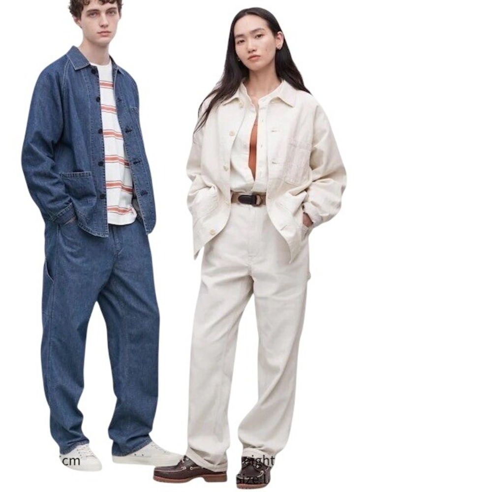 Uniqlo Linen Denim Work Pants Relax Fit Unisex S 27-30 in Off White Adjustable